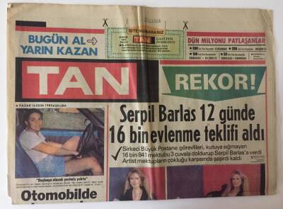 Tan Gazetesi 16 Ekim 1983 - Serpil Barlas 12 Günde 16 Bin Evlenme Teklifi Aldı GZ11976 - 2