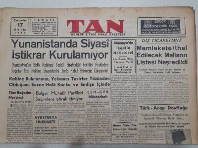Tan Gazetesi 17 Ekim 1945 - Yunanistanda Siyasi İstikrar Kurulamıyor GZ71515 - 1