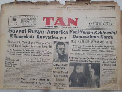 Tan Gazetesi 18 Ekim 1945 - Sovyet Rusya - Amerika Münasebeti Kuvvetleniyor GZ71516 - 1