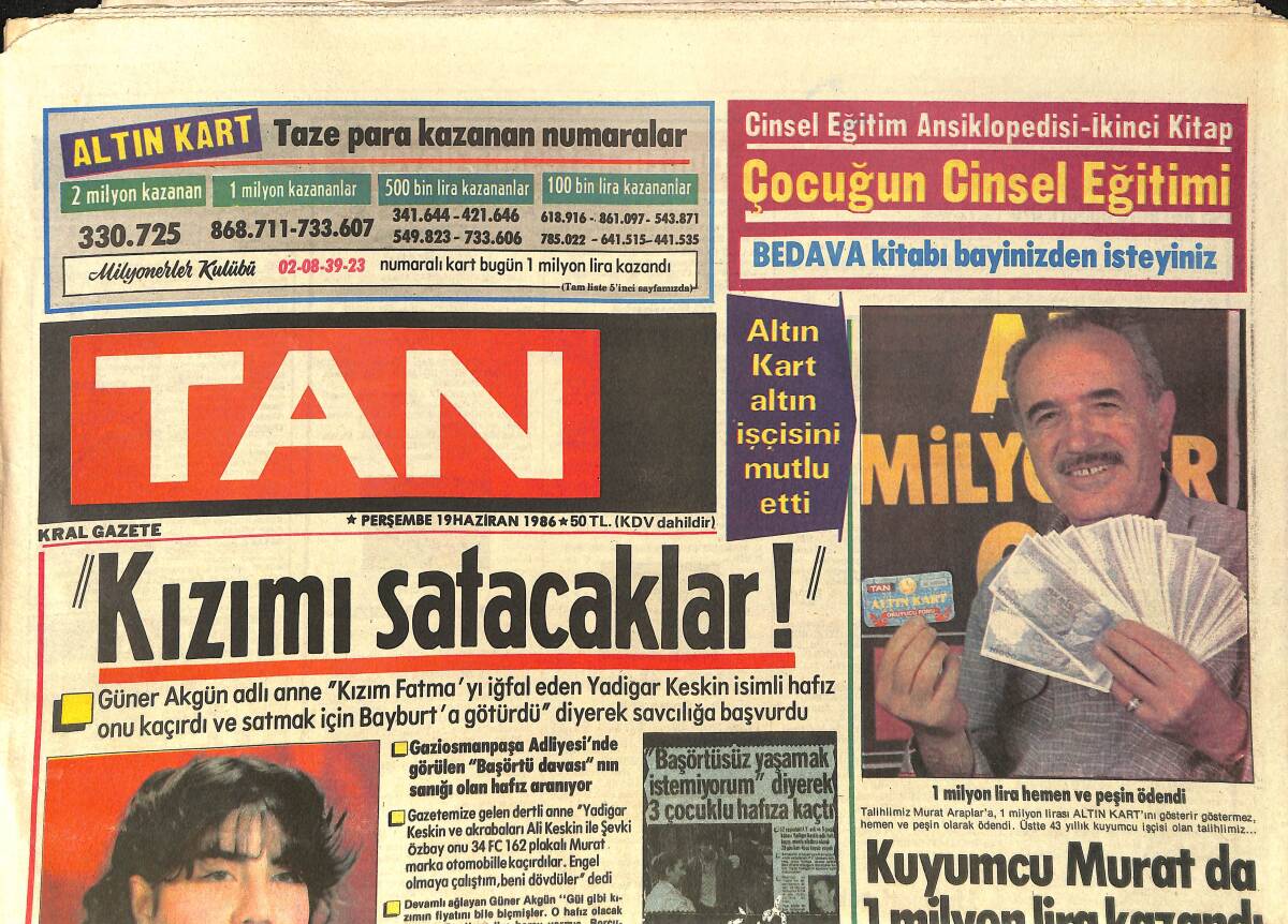 Tan Gazetesi 19 Haziran 1986 - Oya Aydoğan Gökhan Güney'e Hocalık Yaptı - Alev Sayın: Yengeçten Hamile Kalınır Mı GZ2376 - 1