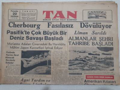 Tan Gazetesi 22 Haziran 1944 - Pasifikte Çok Büyük Bir Deniz Harbi Başladı GZ71524 - 1