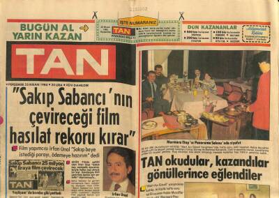 Tan Gazetesi 25 Nisan 1985 - Sakıp Sabancının Çevireceği Film Hasılat Rekoru Kırar GZ62061 - 2