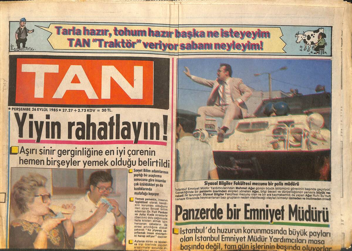 Tan Gazetesi 26 Eylül 1985 - Turgut Özal Çareyi Yemekte Buldu - Metin Emiroğlu İlk Basın Toplantısını Yaptı GZ153488 - 1