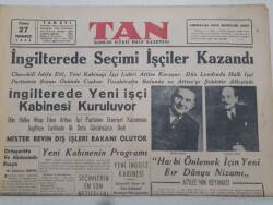 Tan Gazetesi 27 Temmuz 1945 - İngilterede Seçimi İşçiler Kazandı GZ71528 - 2