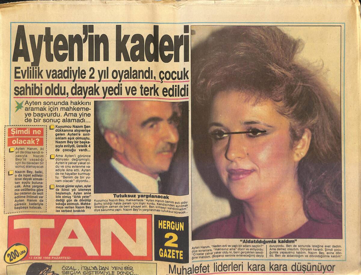 Tan Gazetesi 3 Ekim 1988 - Güzel Dansöz Songül Karaca - Naim, Dünyaya Bulgar Zulmünü Anlatacak GZ151239 - 1