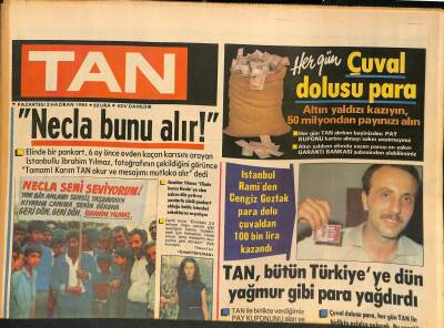 Tan Gazetesi 3 Haziran 1985 - Bülent Ersoy Hergün Dua Ediyor - Emel Tümer , TV İçin Kapandı GZ127793 - 1