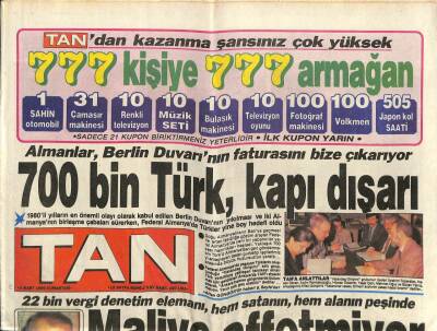 Tan Gazetesi 3 Mart 1990 - Bülent Ersoy Rıdvandan Ne İstiyor ? GZ62060 - 2