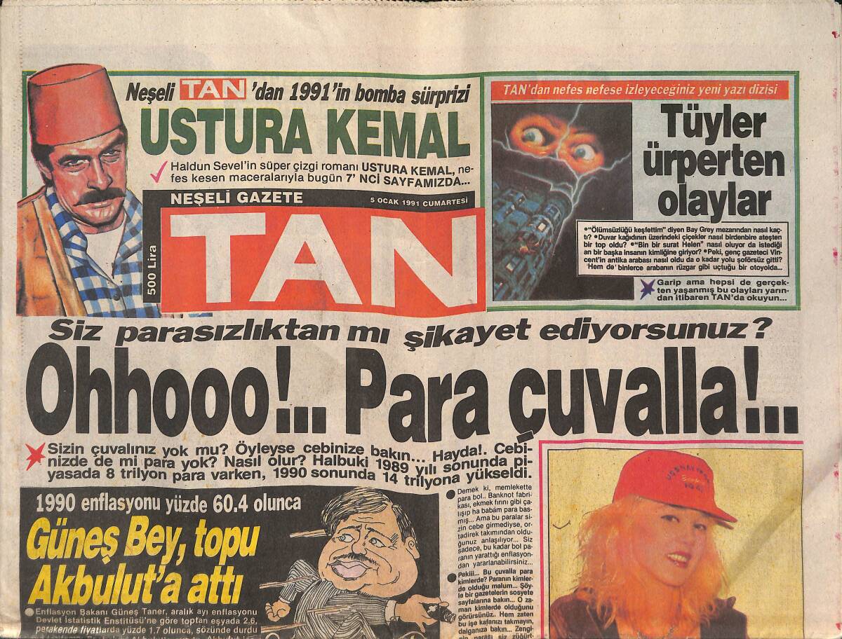 Tan Gazetesi 5 Ocak 1991 - Kim Wilde, Müşerref Akay, Sibel Can GZ134739 - 1