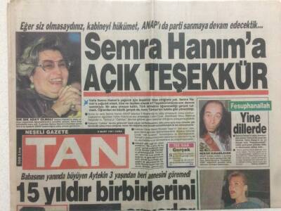 Tan Gazetesi 8 Mart 1991 - Semra Özala Teşekkür GZ51881 - 1