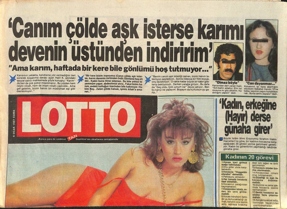 Tan Gazetesi Lotto Eki 9 Ocak 1987 - Nazan Ayas Tavsiye Ediyor - Prenses Banu: Tecrübeli Erkeğe Bayılırım GZ2373 - 1