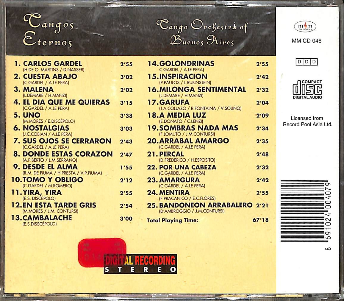 Tangos Eternos - Tango Orchestra of Buenos Aires CD (İkinci El) CD5456 - 2