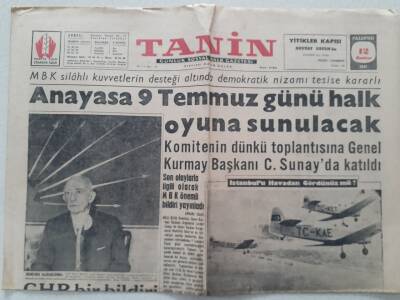 Tanin Gazetesi - 12 Haziran 1961 - Anayasa 9 Temmuz Günü Halk Oyuna Sunulacak GZ111215 - 1