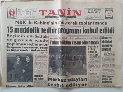 Tanin Gazetesi - 13 Eylül 1961 - 15 Maddelik Tedbir Programı Kabul Edildi GZ111185 - 1