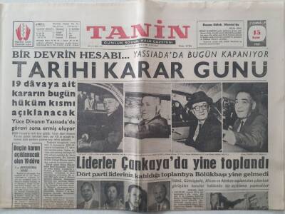Tanin Gazetesi - 15 Eylül 1961 - Bir Devrin Hesabı Yassıadada Bugün Kapanıyor Tarihi Karar Günü GZ111183 - 1