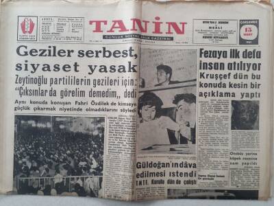 Tanin Gazetesi - 15 Mart 1961 - Geziler Serbest, Siyaset Yasak GZ111156 - 1