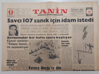 Tanin Gazetesi - 15 Temmuz 1961 - Savcı 107 Sanık İçin İdam İstedi GZ111603 - 1