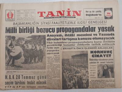 Tanin Gazetesi - 16 Temmuz 1961 - Milli Birliği Bozan Propagandalar Yasak GZ111602 - 1