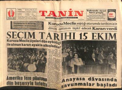 Tanin Gazetesi - 22 Temmuz 1961 - Seçim Tarihi 15 Ekim GZ111074 - 1