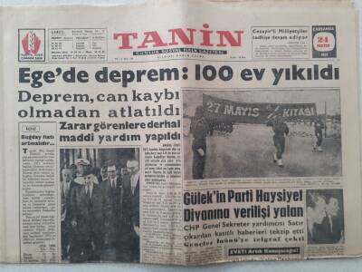 Tanin Gazetesi - 24 Mayıs 1961 - Egede Deprem 100 Ev Yıkıldı GZ111095 - 1