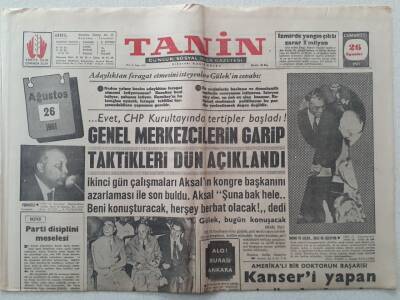 Tanin Gazetesi - 26 Ağustos 1961 - Kanseri Yapan Virüs Bulundu GZ111124 - 1