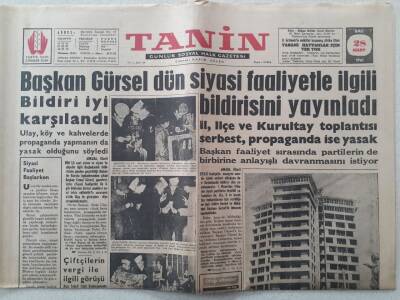Tanin Gazetesi - 28 Mart 1961 - Başkan Gürsel Siyasi Faaliyetle İlgili Bildirisini Yayınladı GZ111145 - 1