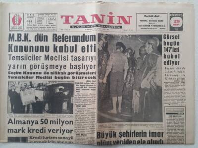 Tanin Gazetesi - 29 Mart 1961 - MBK Referandum Kanununu Kabul Etti GZ111144 - 1