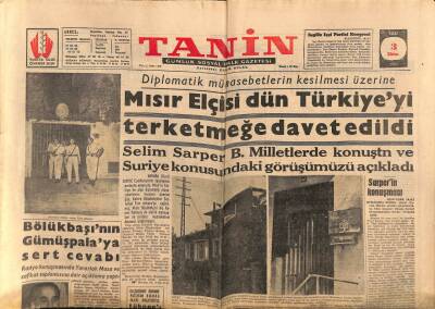 Tanin Gazetesi 3 Ekim 1961 - Mısır Elçisi Dün Türkiyeyi Terketmeğe Davet Edildi GZ82549 - 1