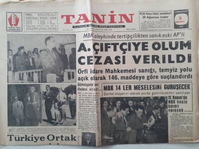 Tanin Gazetesi - 5 Ağustos 1961 - Ahmet Çiftçiye Ölüm Cezası Verildi GZ111139 - 1