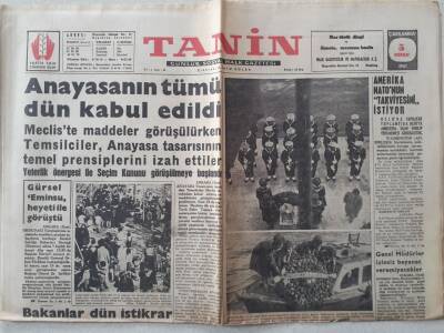 Tanin Gazetesi - 5 Nisan 1961 - Anayasanın Tümü Kabul Edildi GZ111252 - 1