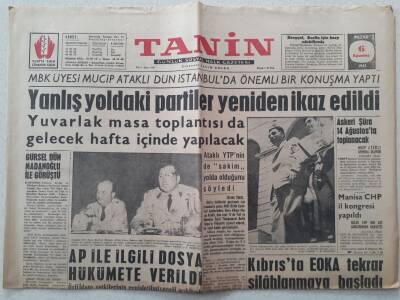 Tanin Gazetesi - 6 Ağustos 1961 - Kıbrısta EOKA Tekrar Silahlanmaya Başladı GZ111138 - 1