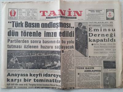 Tanin Gazetesi - 7 Eylül 1961 - Türk Basın Anlaşması İmza Edildi GZ111191 - 1