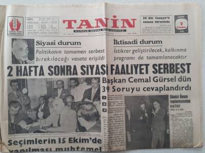 Tanin Gazetesi - 7 Temmuz 1961 - 2 Hafta Sonra Siyasi Faaliyet Serbest GZ111084 - 1