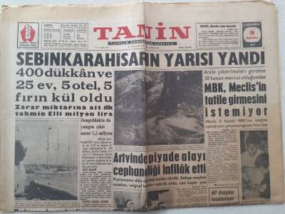Tanin Gazetesi - 9 Ağustos 1961 - Şebinkarahisarın Yarısı Yandı GZ111135 - 1