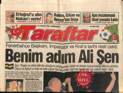 Taraftar Gazetesi 22 Mayıs 1996 - Lazaroni , Feneri Ezberliyor - Apo İmzalamadı Ünal Yuvada Kaldı GZ123132 - 1