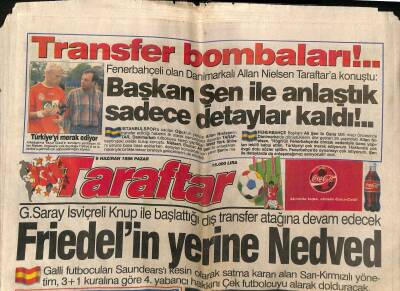 Taraftar Gazetesi 9 Haziran 1996 - Sürenden Tam Güvence - Friedelin Yerine Nedved GZ123156 - 1