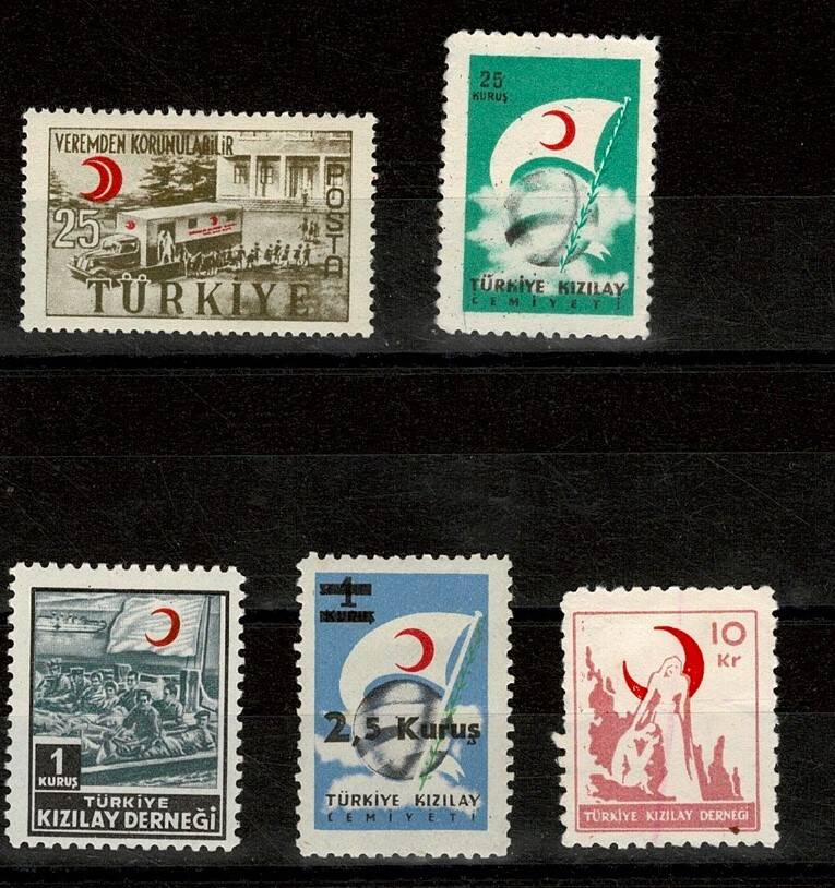 Tarihi Kızılay ve Verem Savaş Temalı 5 Adet Karışık Pul Lotu - MNH PPT2587 - 1