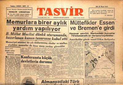 Tasvir Gazetesi 10 Nisan 1945 - Memurlara Birer Aylık Yardım Yapılıyor GZ71209 - 1