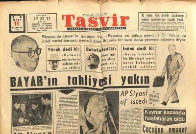 Tasvir Gazetesi 11 Mart 1963 - Celal Bayarın Tahliyesi Yakın GZ64951 - 1