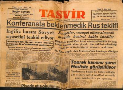 Tasvir Gazetesi 13 Mayıs 1945 - Konferansta Beklenmedik Rus Teklifi GZ71179 - 2