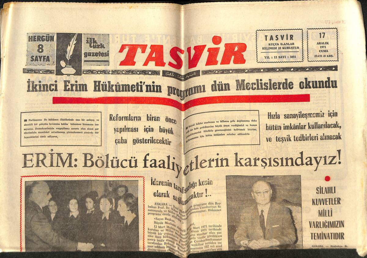 Tasvir Gazetesi 17 Aralık 1971 - Meliha Şen - 3. Haliç Köprüsünün Temeli Bugün Atılıyor - Jane Allen'in Zarif Kostümü GZ146441 - 1