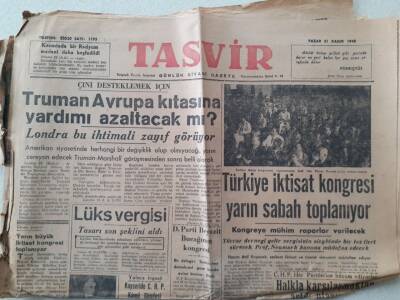 Tasvir Gazetesi - 21 Kasım 1948 - Türkiye İktisat Kongresi Toplanıyor GZ111296 - 1