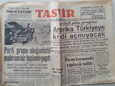 Tasvir Gazetesi - 21 Ocak 1948 - Amerika Türkiyeye Kredi Açmayacak GZ111281 - 1