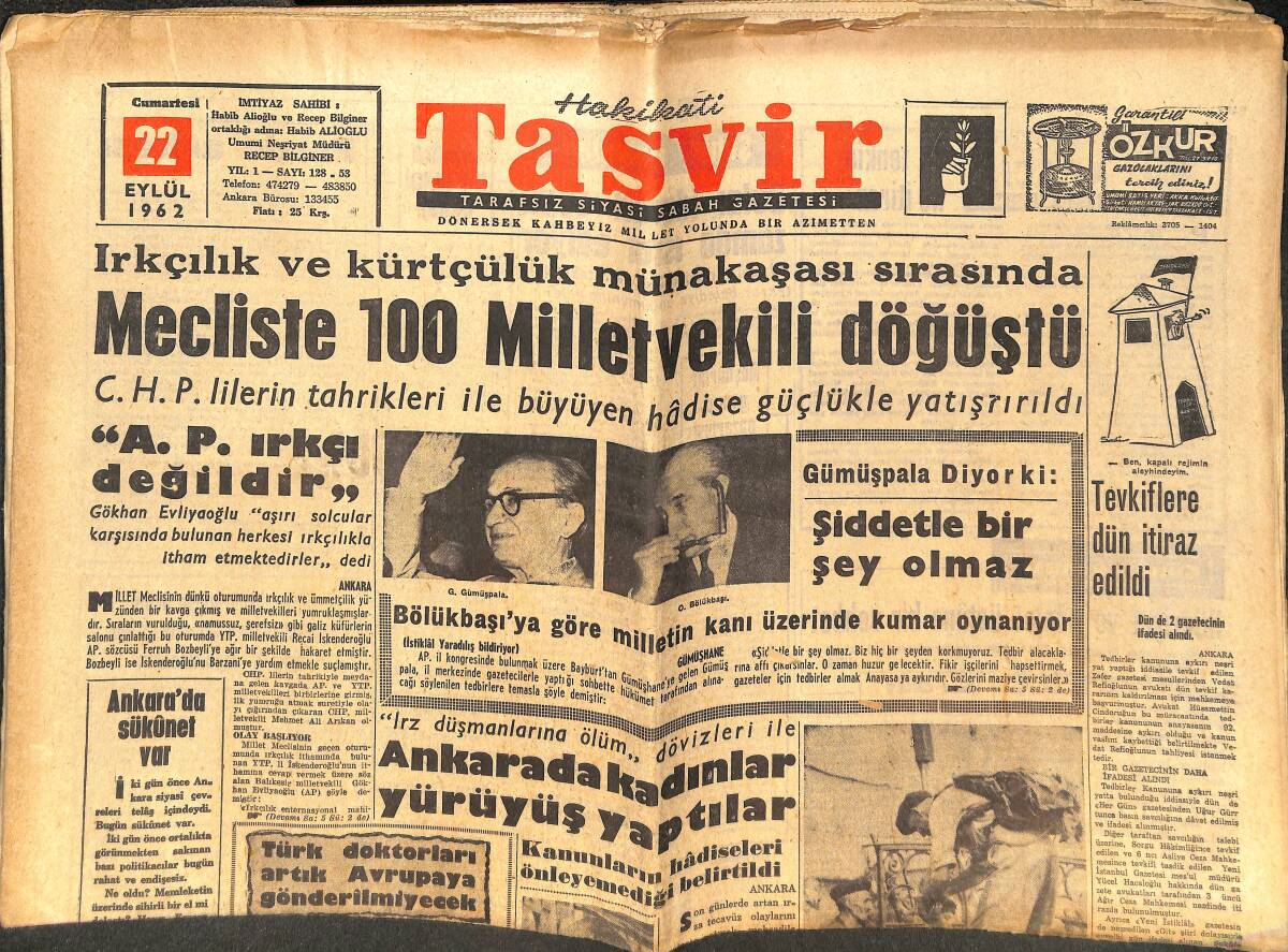 Tasvir Gazetesi 22 Eylül 1962 - Jayne'nin Tipi Değişti - İzmirliler Bugünkü Maçlarda İddialı GZ144279 - 1