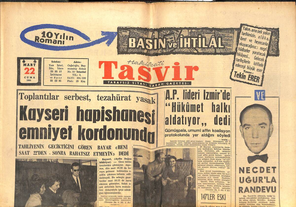 Tasvir Gazetesi 22 Mart 1963 - Milan Forveti - İngiltere Yemen Rejimini Tanımıyor GZ144291 - 1