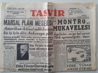 Tasvir Gazetesi - 22 Ocak 1948 - Montrö Mukavelesi, Türk Yunan Askeri İttifakı GZ111292 - 1
