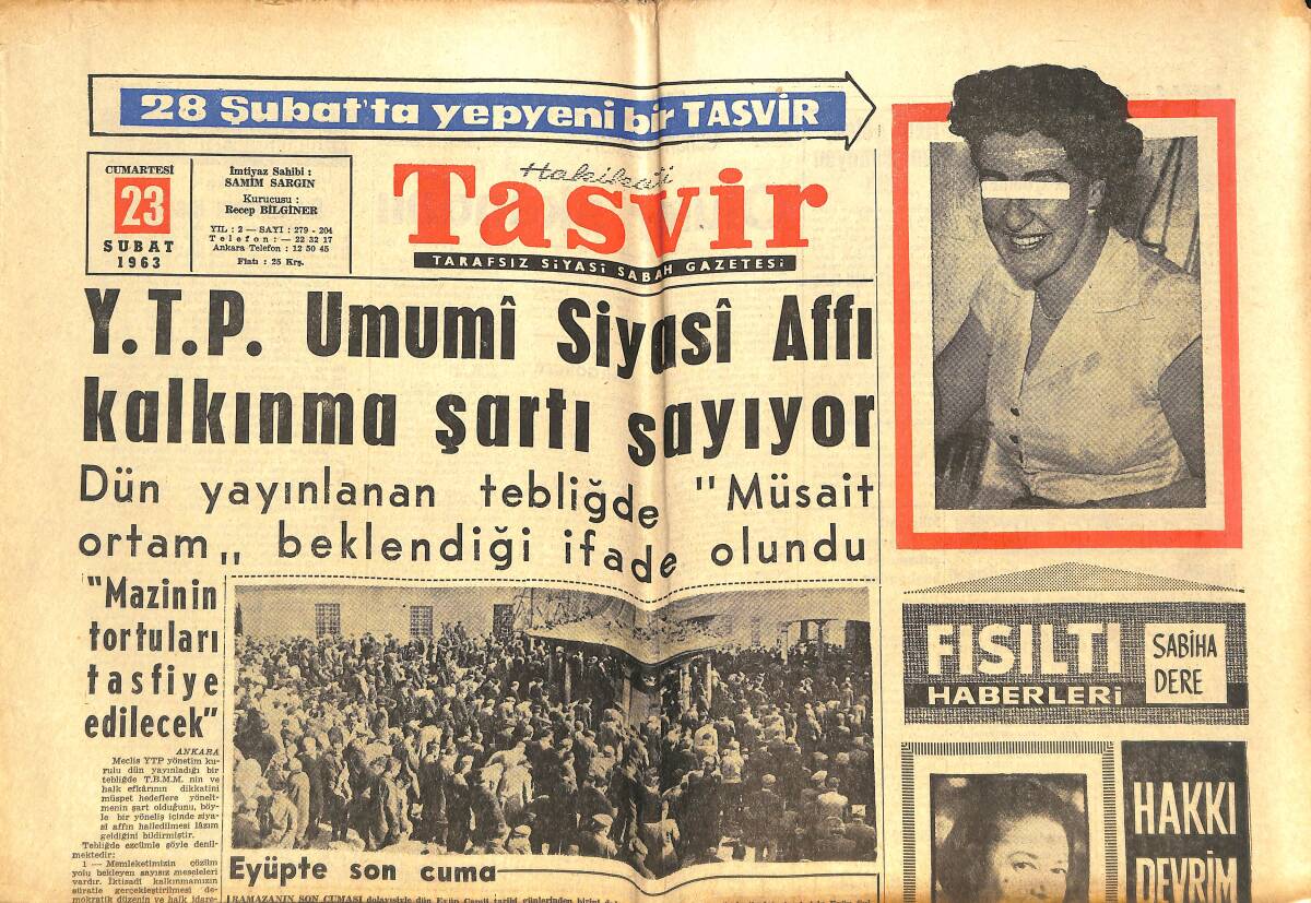 Tasvir Gazetesi 23 Şubat 1963 - Menderes'in Serveti Meşrudur - Janet Leigh Çalışmakla Hakiki Saadeti Buldu GZ144266 - 1