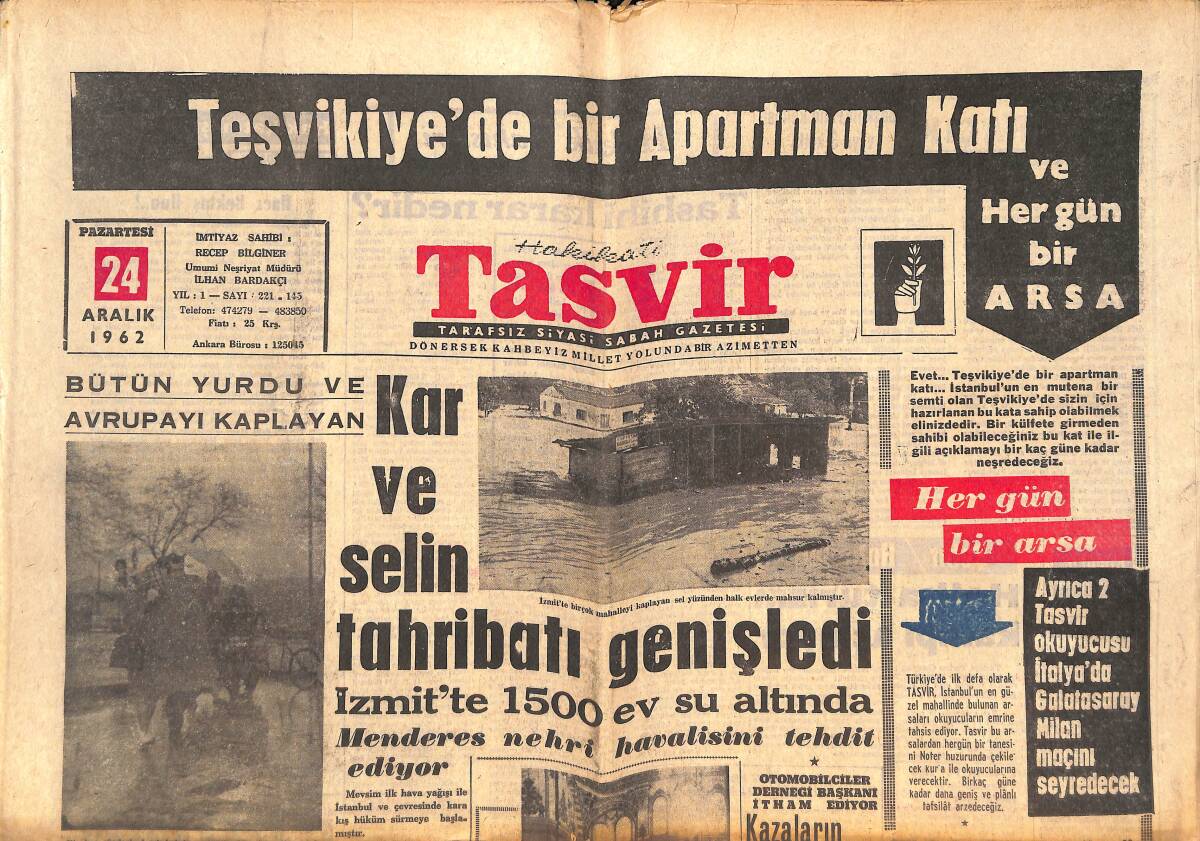 Tasvir Gazetesi 24 Aralık 1962 - Figani Baba: Dünya İsmet Paşa'ya Kalmaz! - New York'ta Gazetesci Grevi Devam Ediyor GZ144116 - 1