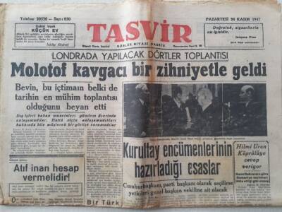 Tasvir Gazetesi - 24 Kasım 1947 - Londrada Yapılacak Dörtler Toplantısı Molotof Kavgacı Bir Zihniyetle Geldi GZ111277 - 1