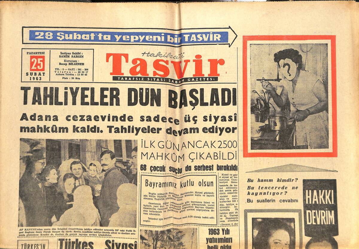 Tasvir Gazetesi 25 Şubat 1963 - Walt Disney Yeni Bir Yıldız Keşfetti: Marta Kristen - Salvador Dali Bambaşka Bir İş Hayatına Atıldı GZ144264 - 1