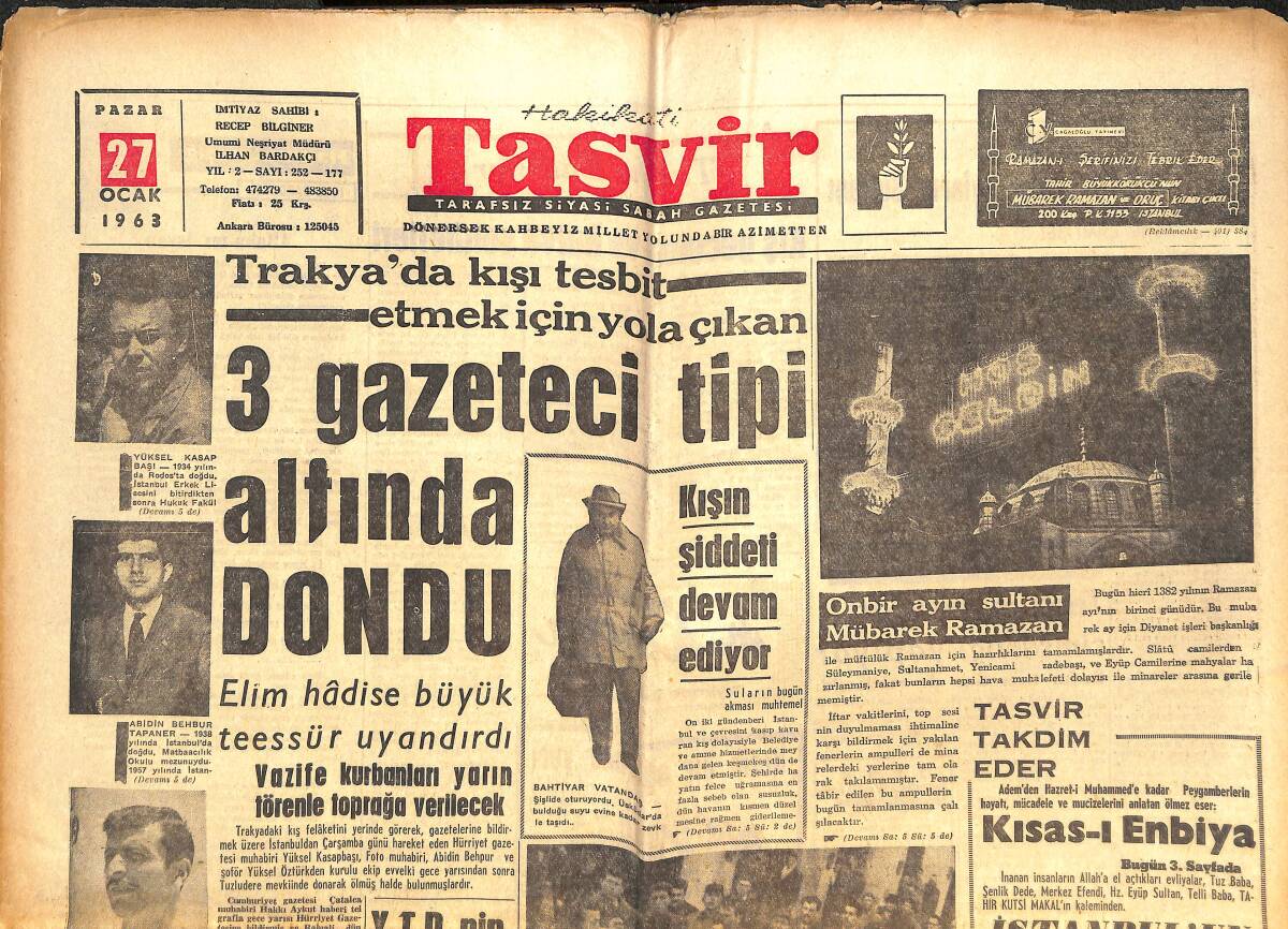 Tasvir Gazetesi 27 Ocak 1963 - 3 Gazeteci Tipi Altında Dondu - Galatasaray Rapid İle Oynuyor GZ144168 - 1